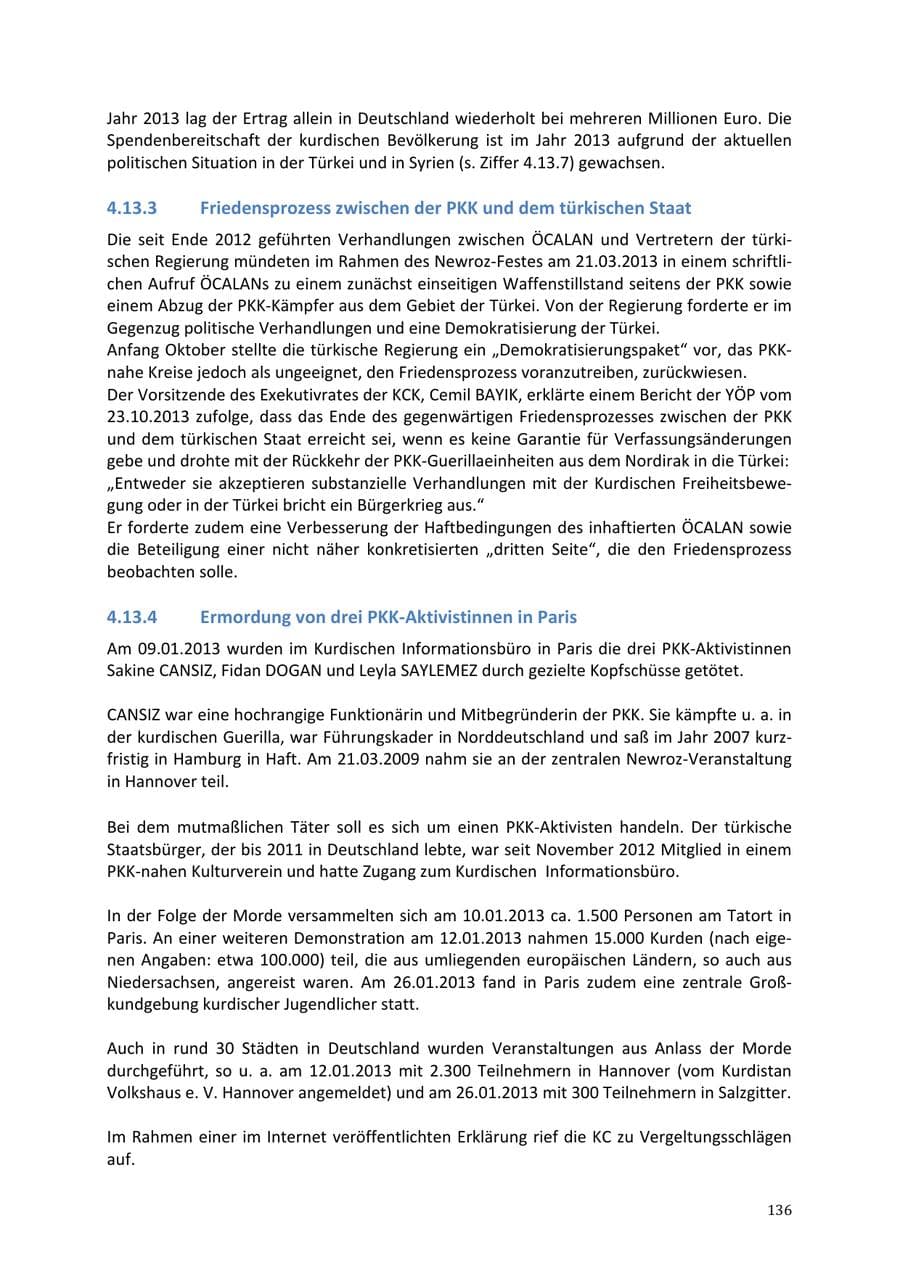 Seite 136 des Verfassungsschutzbericht 2013 Niedersachsen
