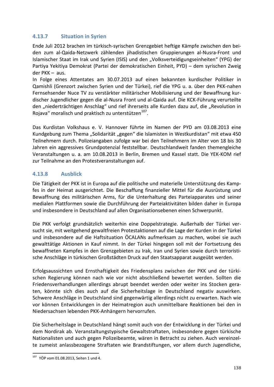 Seite 138 des Verfassungsschutzbericht 2013 Niedersachsen