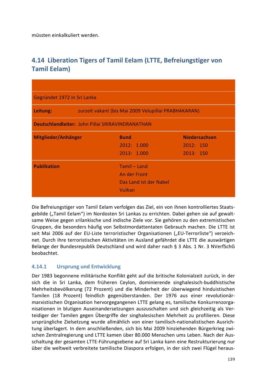 Seite 139 des Verfassungsschutzbericht 2013 Niedersachsen