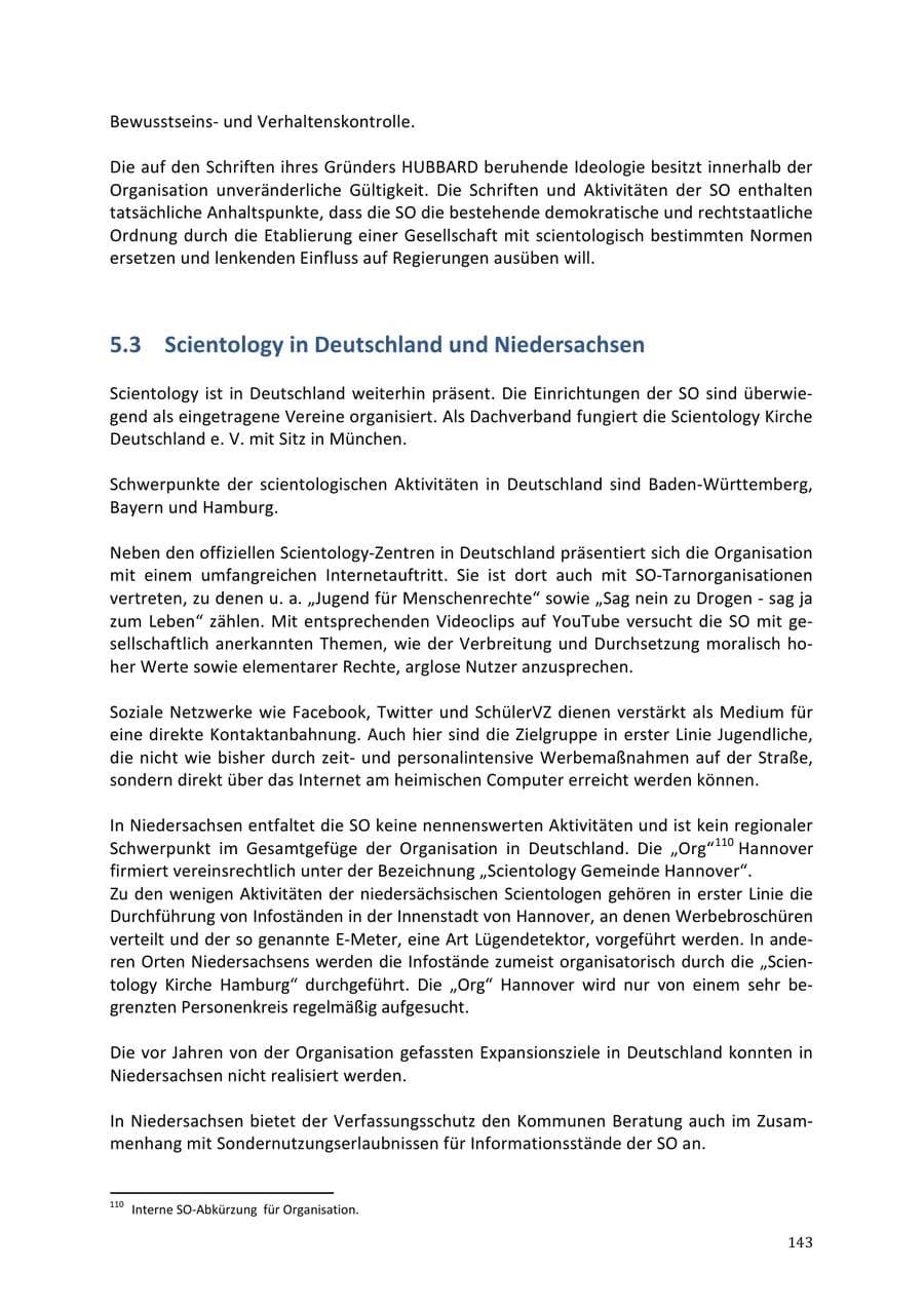 Seite 143 des Verfassungsschutzbericht 2013 Niedersachsen