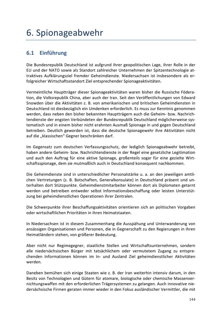 Seite 144 des Verfassungsschutzbericht 2013 Niedersachsen