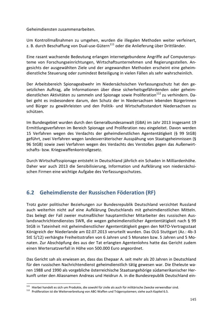Seite 145 des Verfassungsschutzbericht 2013 Niedersachsen