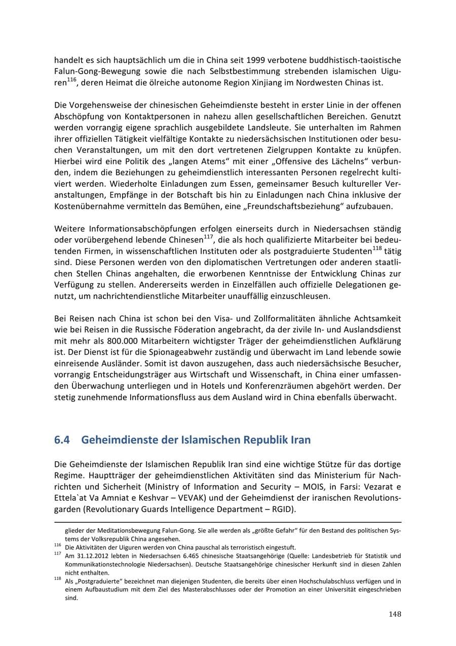 Seite 148 des Verfassungsschutzbericht 2013 Niedersachsen
