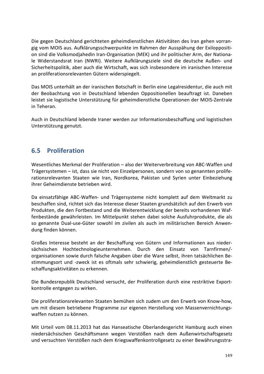 Seite 149 des Verfassungsschutzbericht 2013 Niedersachsen