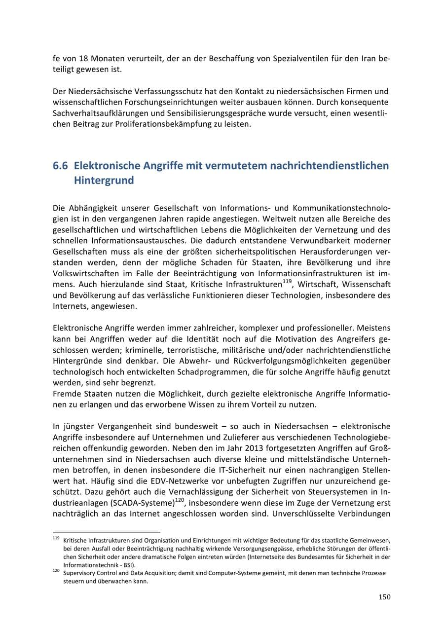 Seite 150 des Verfassungsschutzbericht 2013 Niedersachsen