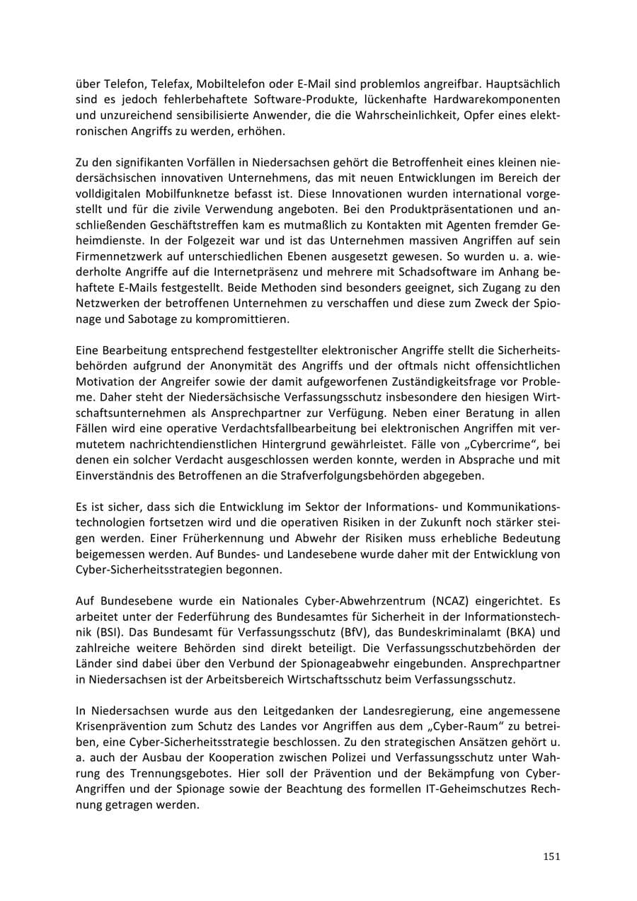 Seite 151 des Verfassungsschutzbericht 2013 Niedersachsen