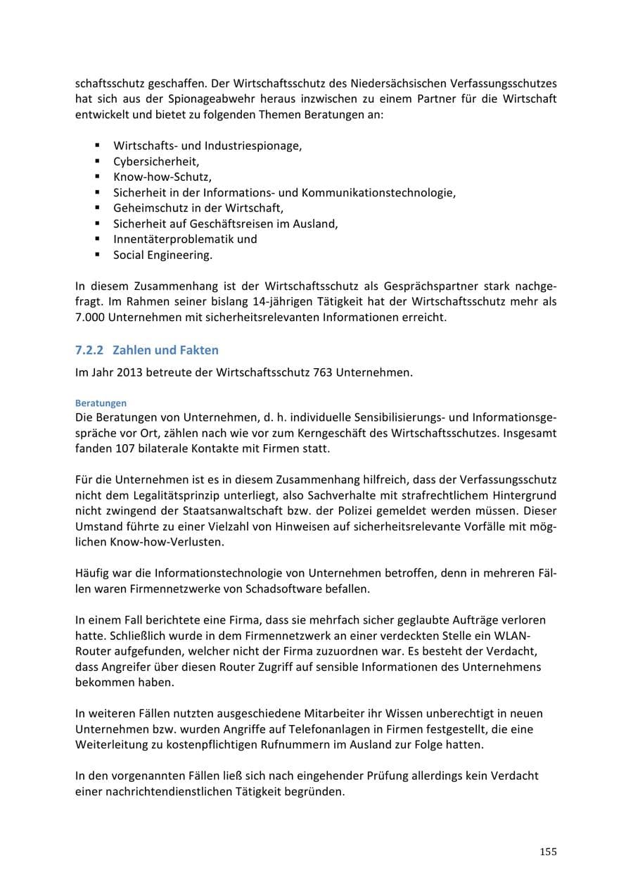 Seite 155 des Verfassungsschutzbericht 2013 Niedersachsen