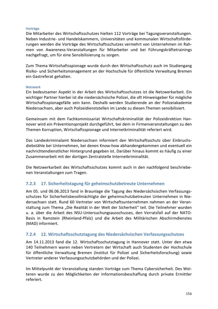 Seite 156 des Verfassungsschutzbericht 2013 Niedersachsen