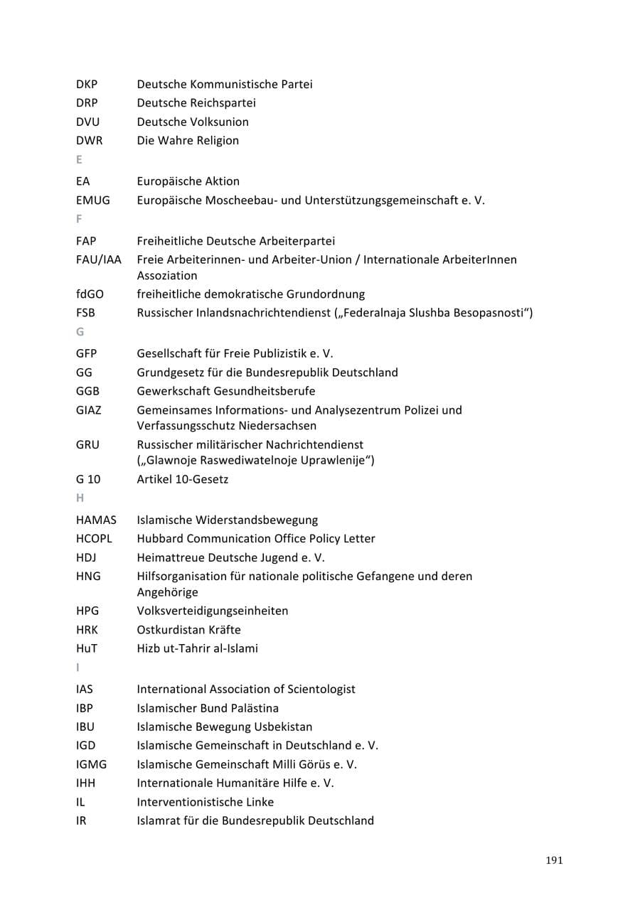 Seite 191 des Verfassungsschutzbericht 2013 Niedersachsen
