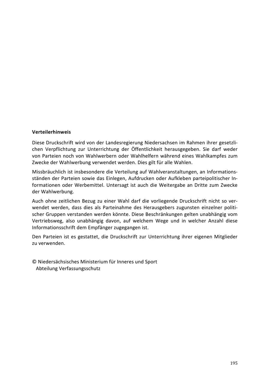 Seite 195 des Verfassungsschutzbericht 2013 Niedersachsen