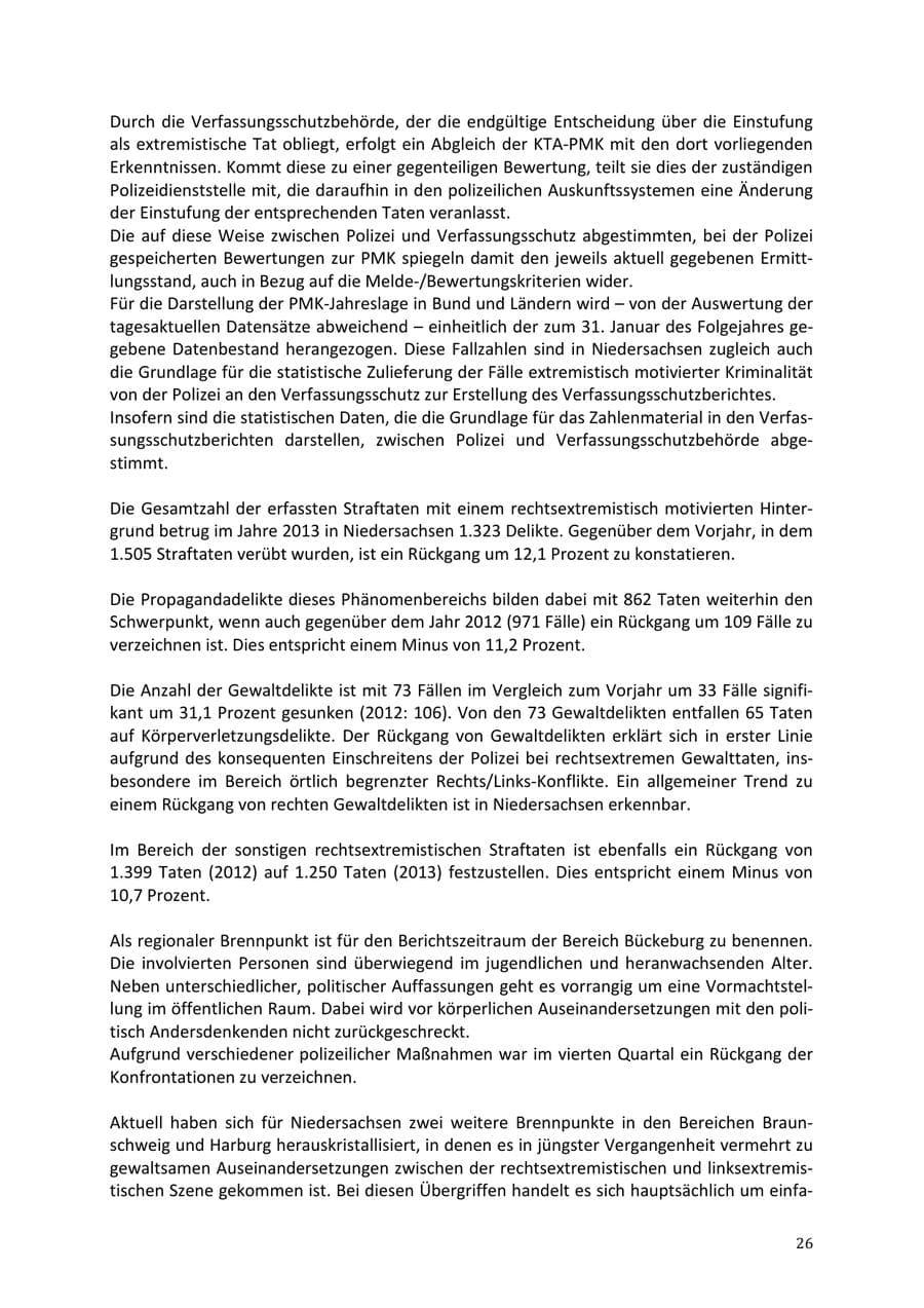 Seite 26 des Verfassungsschutzbericht 2013 Niedersachsen