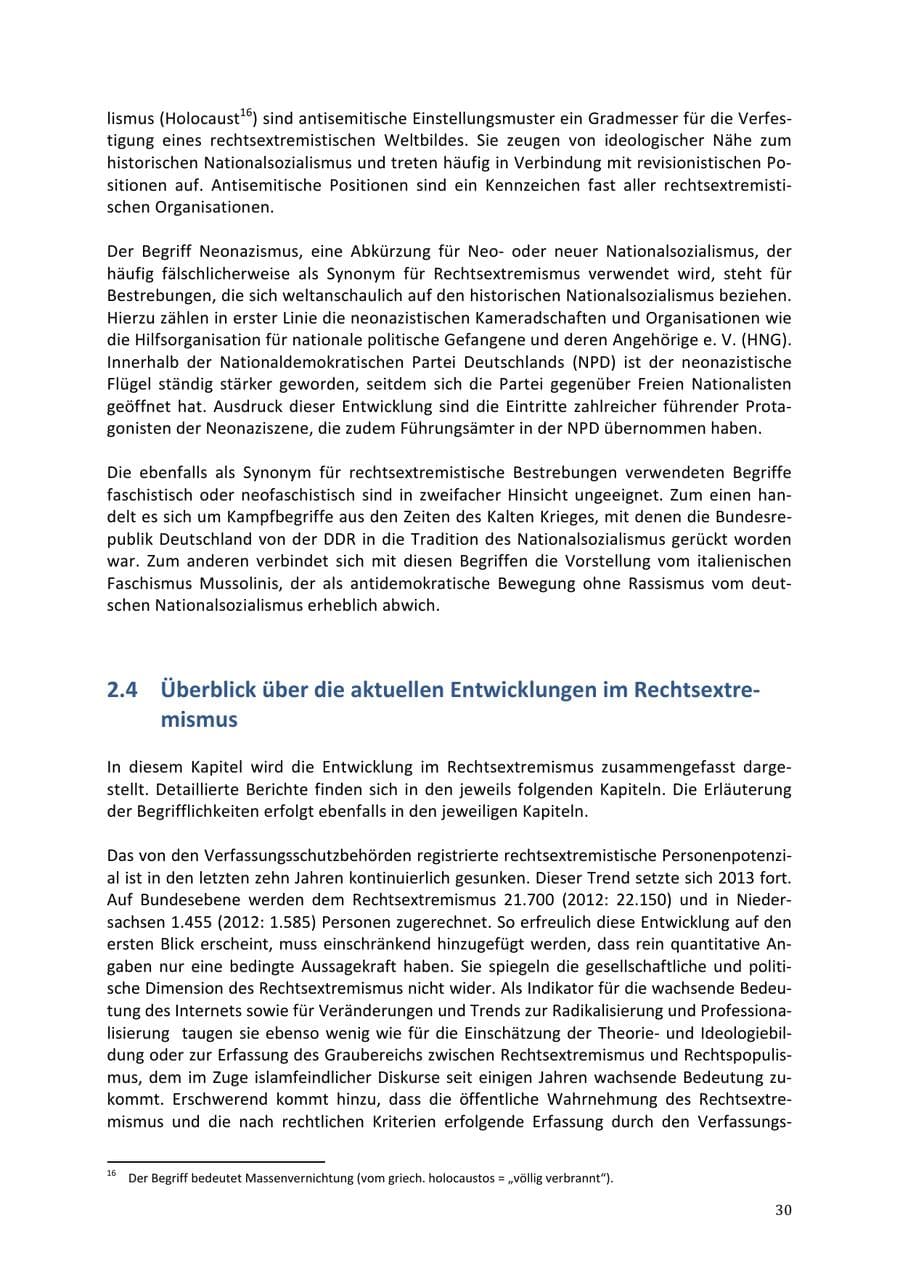 Seite 30 des Verfassungsschutzbericht 2013 Niedersachsen
