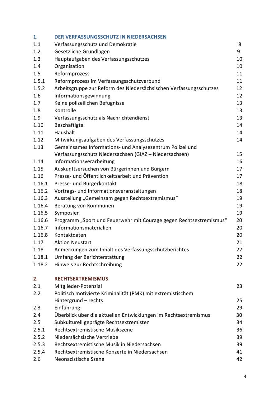 Seite 4 des Verfassungsschutzbericht 2013 Niedersachsen