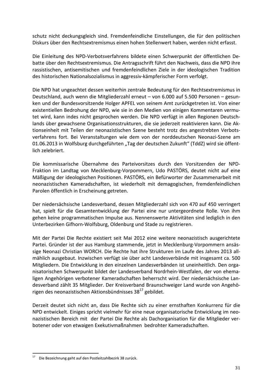 Seite 31 des Verfassungsschutzbericht 2013 Niedersachsen