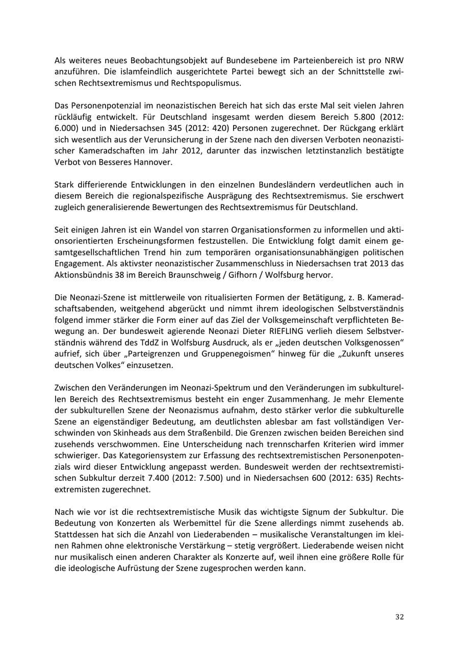 Seite 32 des Verfassungsschutzbericht 2013 Niedersachsen