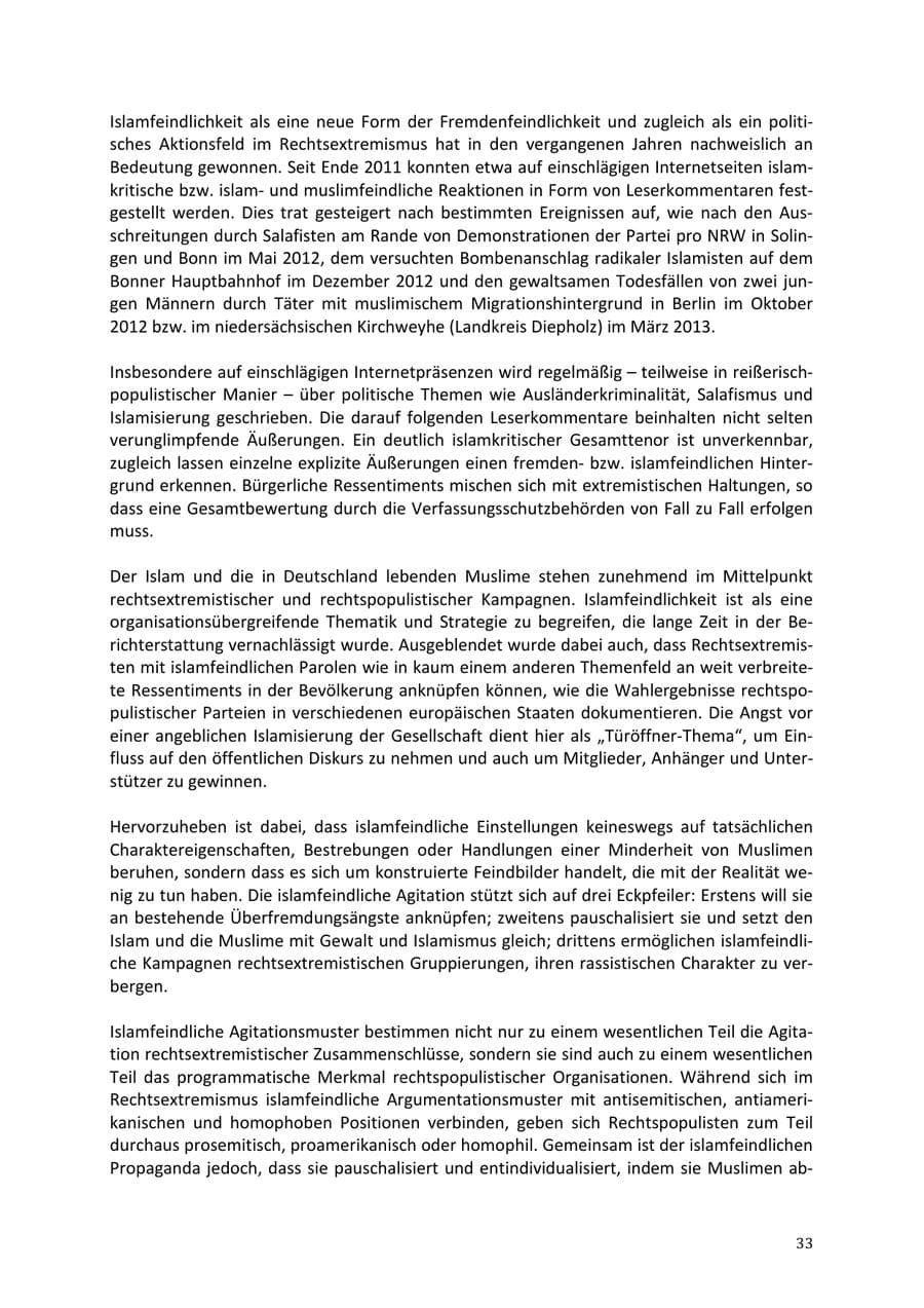 Seite 33 des Verfassungsschutzbericht 2013 Niedersachsen