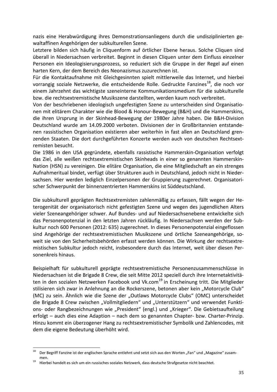 Seite 35 des Verfassungsschutzbericht 2013 Niedersachsen