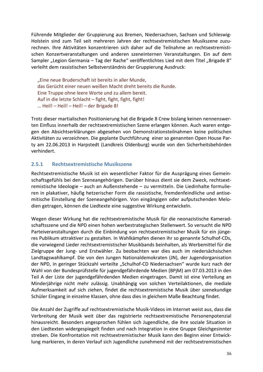 Seite 36 des Verfassungsschutzbericht 2013 Niedersachsen