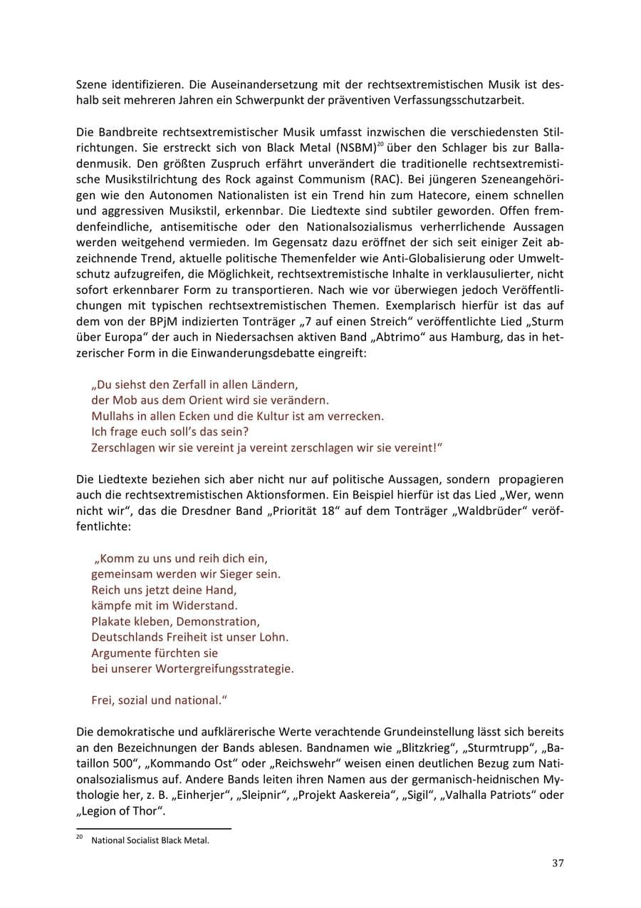 Seite 37 des Verfassungsschutzbericht 2013 Niedersachsen