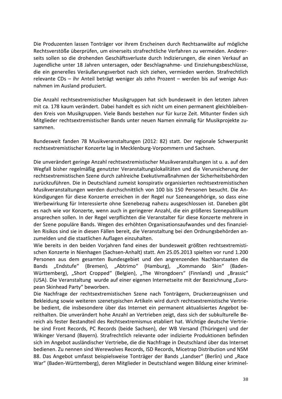 Seite 38 des Verfassungsschutzbericht 2013 Niedersachsen