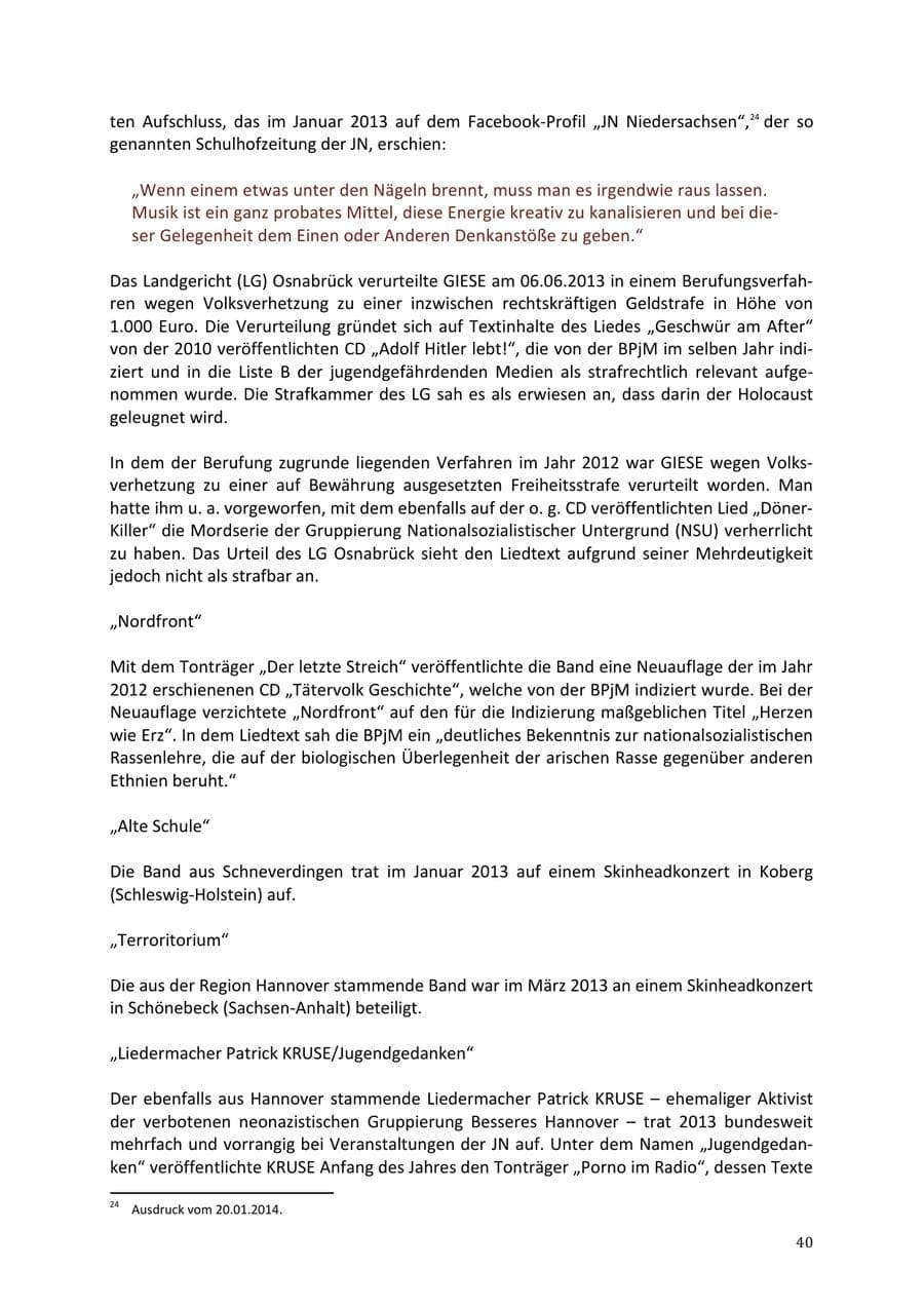 Seite 40 des Verfassungsschutzbericht 2013 Niedersachsen