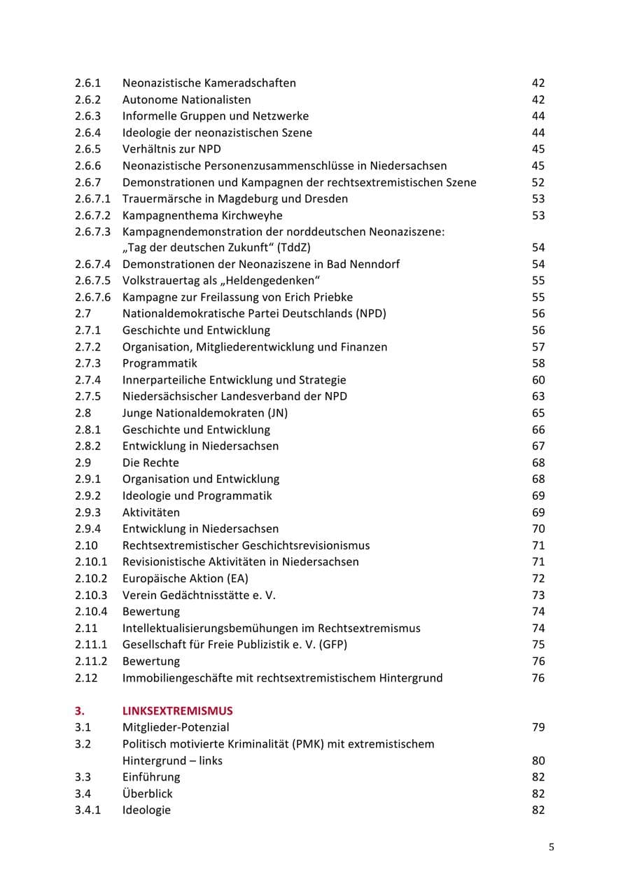 Seite 5 des Verfassungsschutzbericht 2013 Niedersachsen