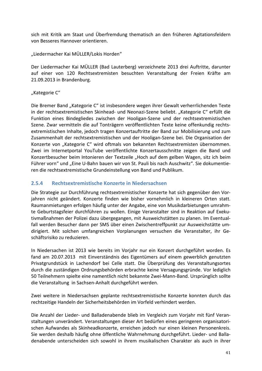 Seite 41 des Verfassungsschutzbericht 2013 Niedersachsen