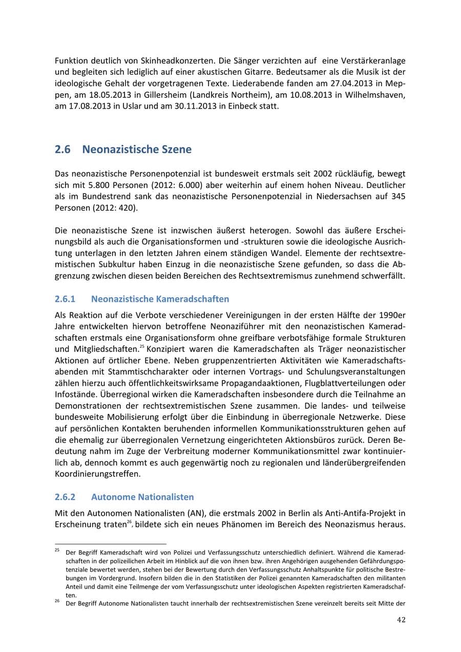 Seite 42 des Verfassungsschutzbericht 2013 Niedersachsen
