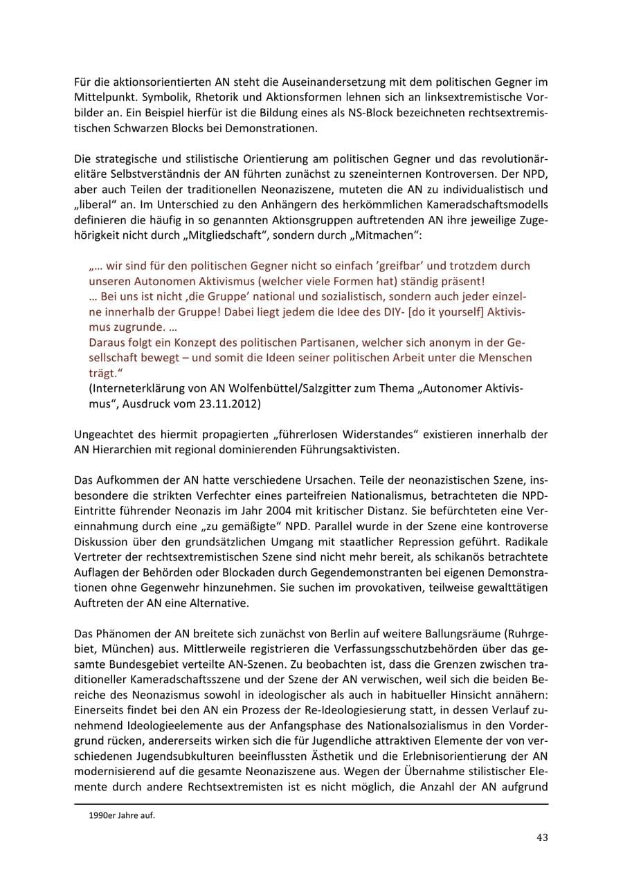 Seite 43 des Verfassungsschutzbericht 2013 Niedersachsen