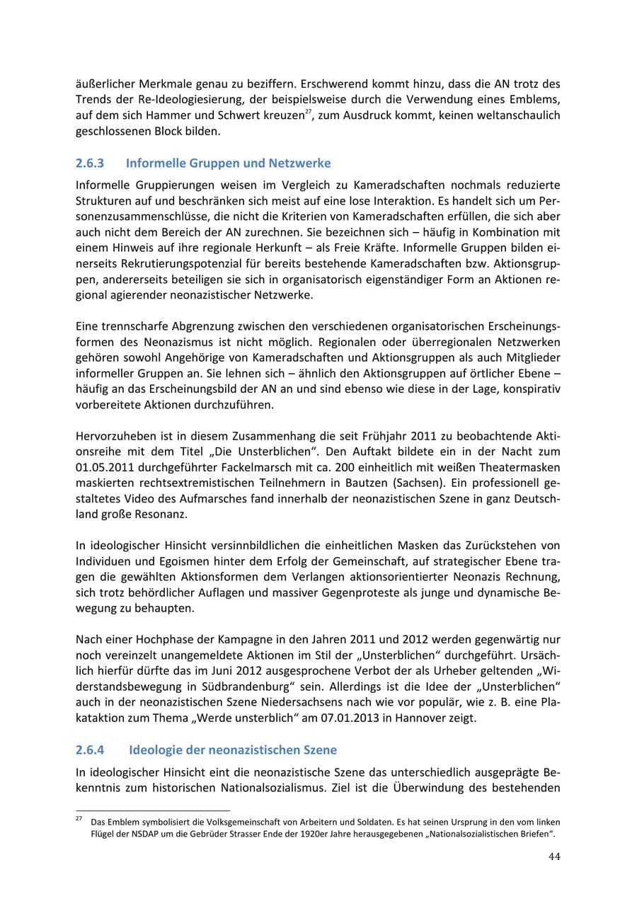Seite 44 des Verfassungsschutzbericht 2013 Niedersachsen