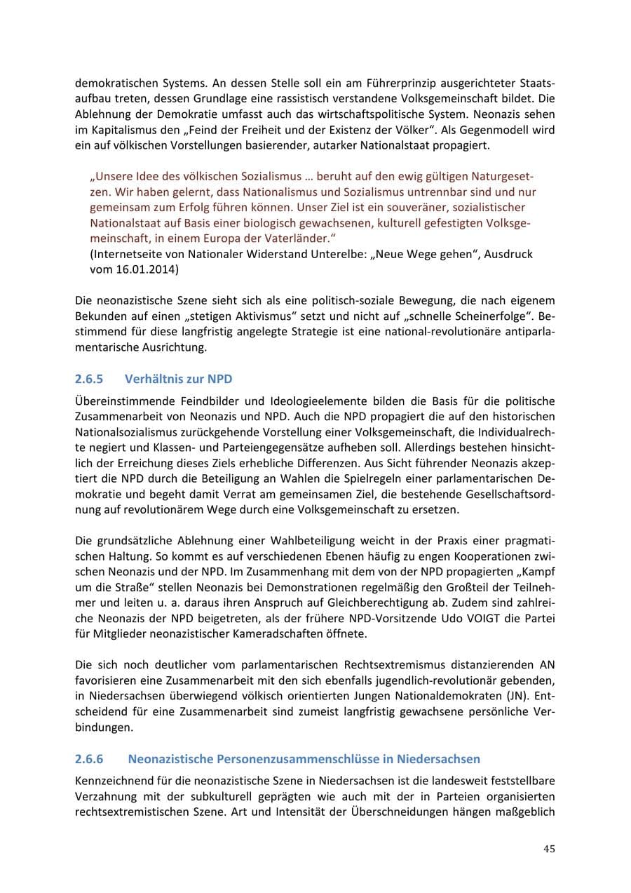 Seite 45 des Verfassungsschutzbericht 2013 Niedersachsen