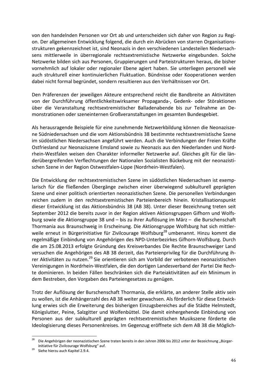Seite 46 des Verfassungsschutzbericht 2013 Niedersachsen