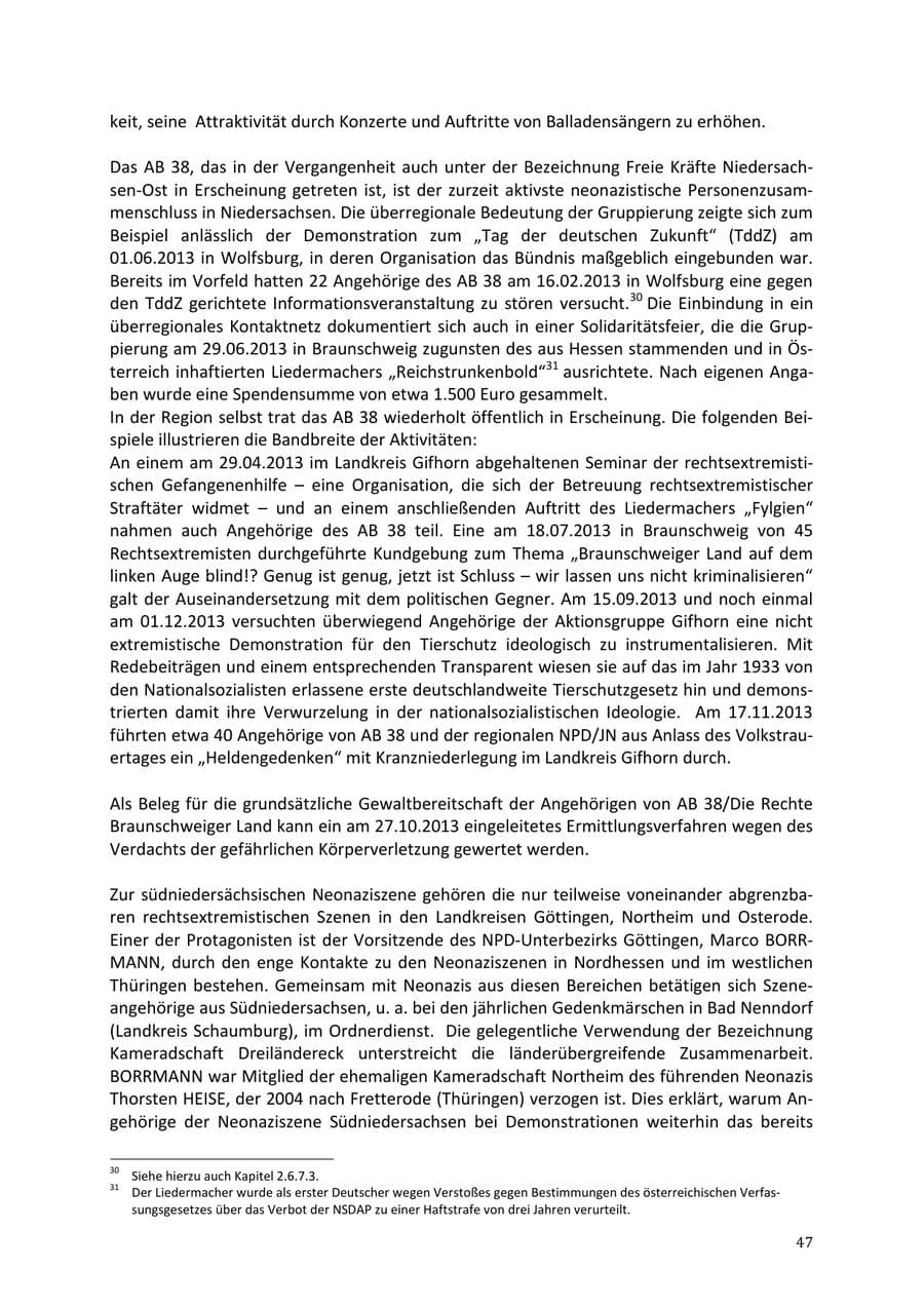 Seite 47 des Verfassungsschutzbericht 2013 Niedersachsen
