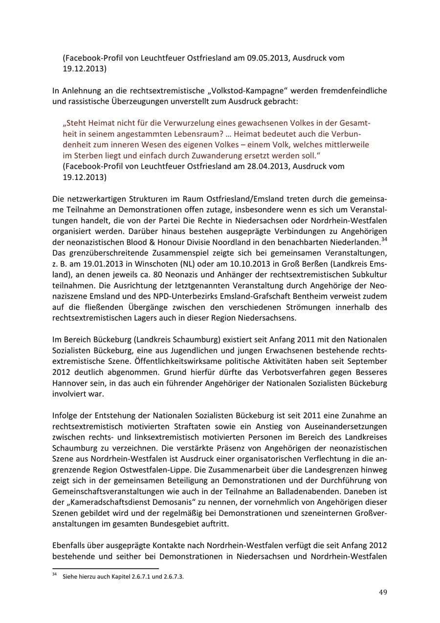 Seite 49 des Verfassungsschutzbericht 2013 Niedersachsen
