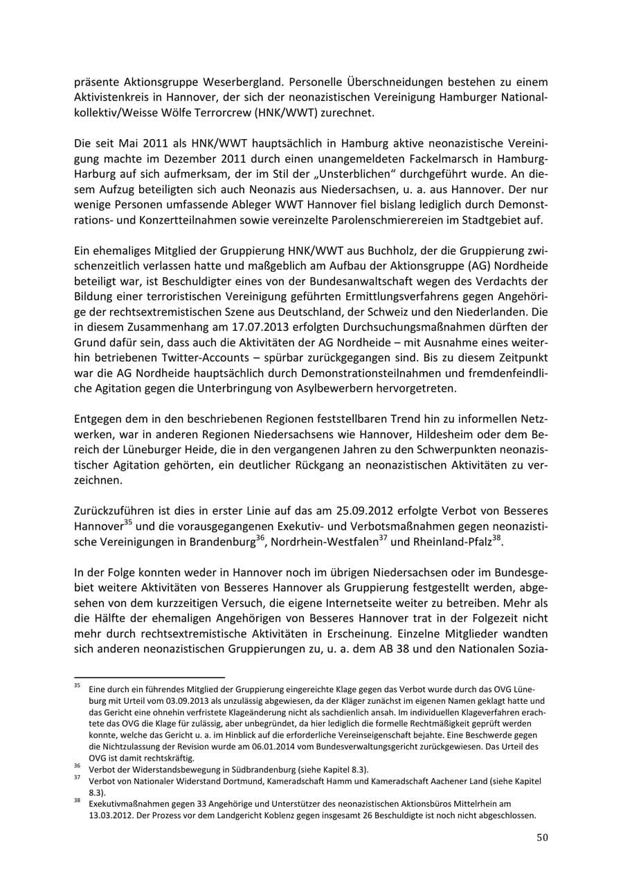 Seite 50 des Verfassungsschutzbericht 2013 Niedersachsen