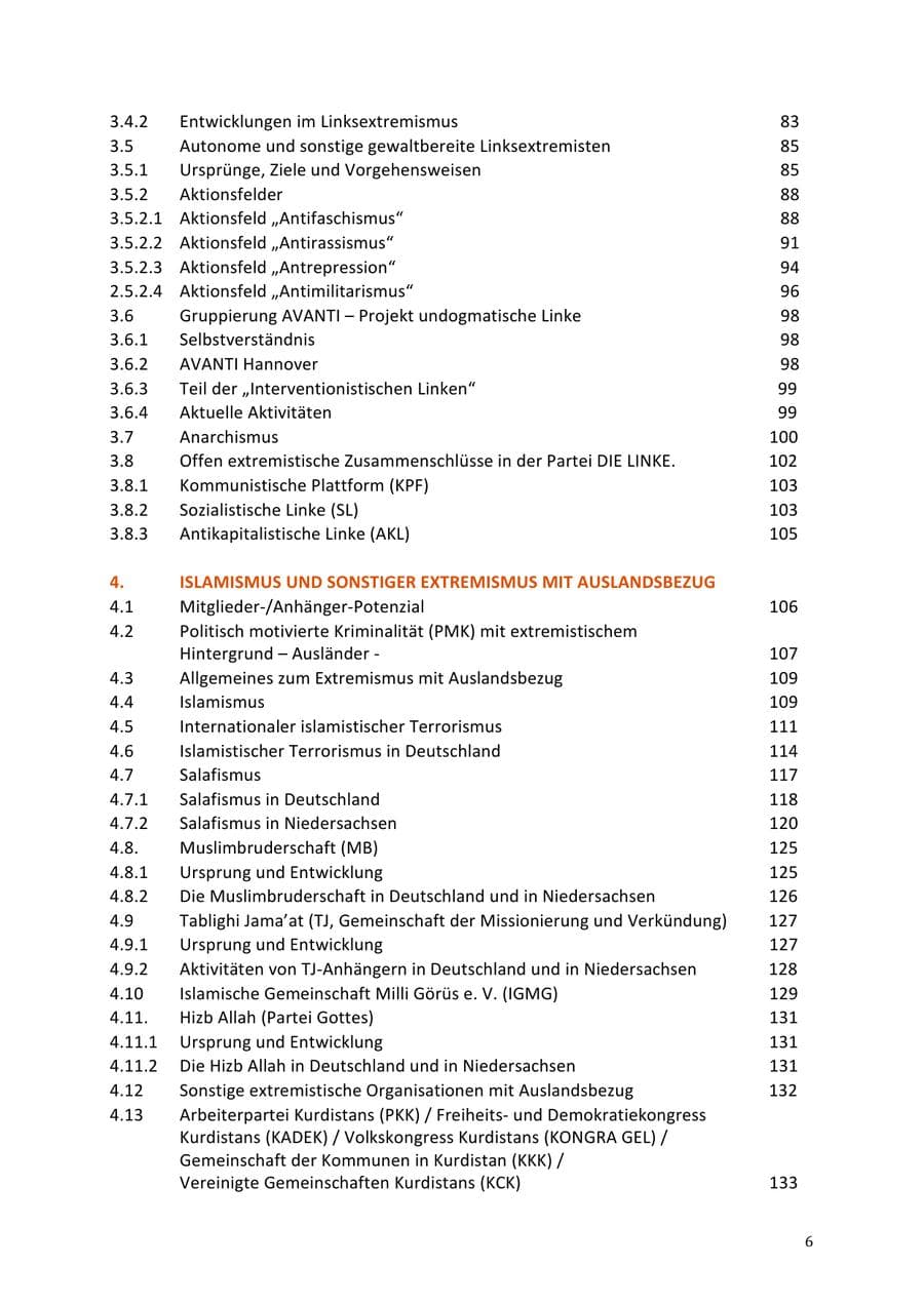Seite 6 des Verfassungsschutzbericht 2013 Niedersachsen