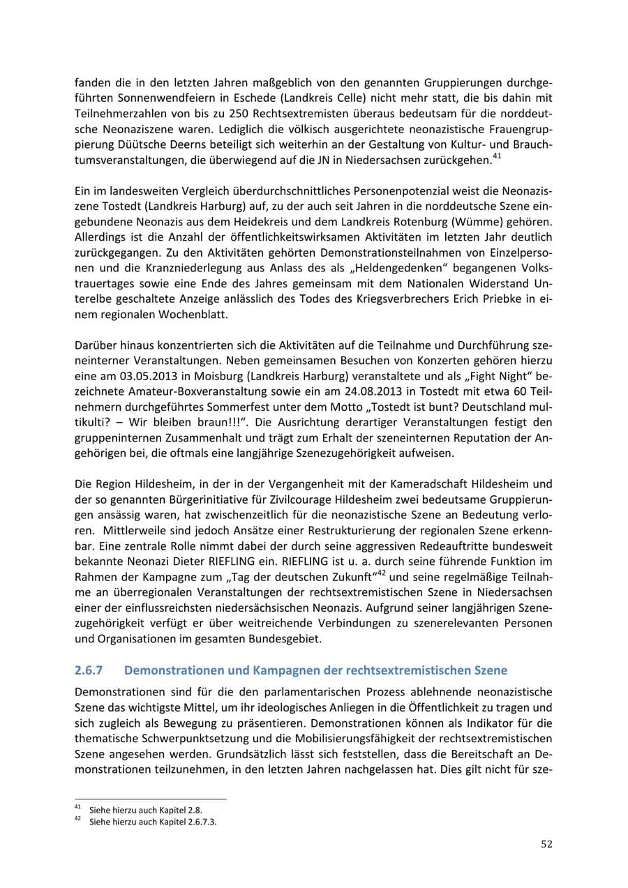 Seite 52 des Verfassungsschutzbericht 2013 Niedersachsen