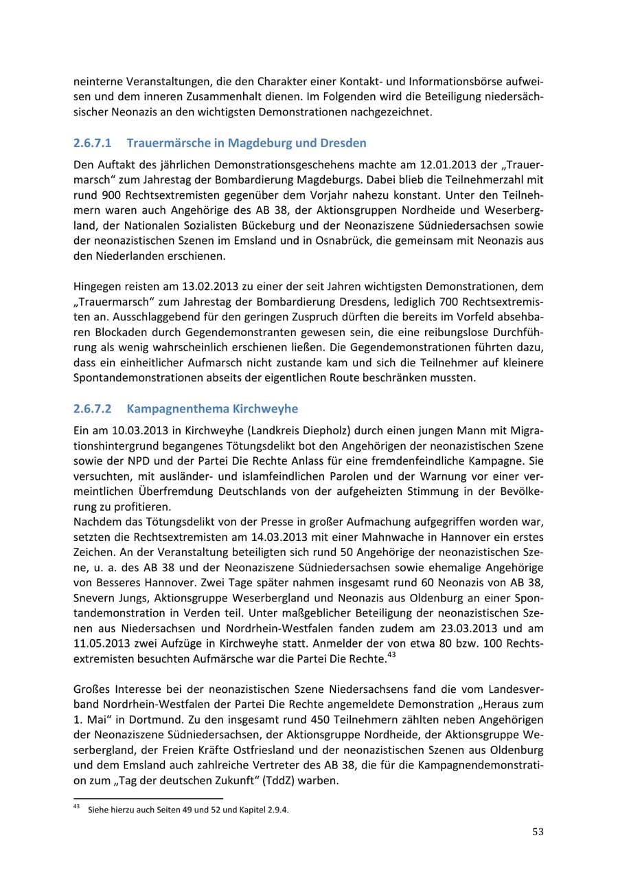 Seite 53 des Verfassungsschutzbericht 2013 Niedersachsen