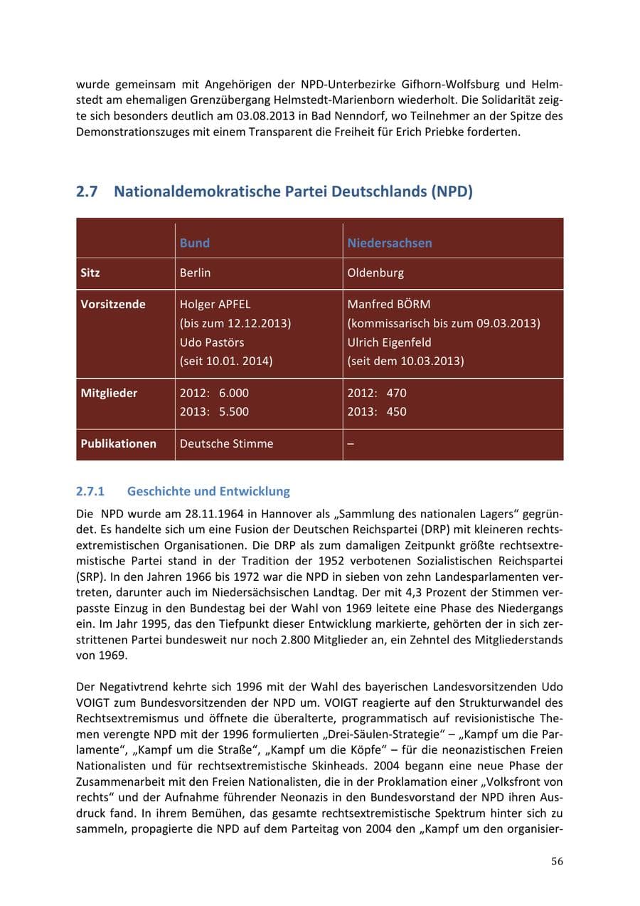 Seite 56 des Verfassungsschutzbericht 2013 Niedersachsen