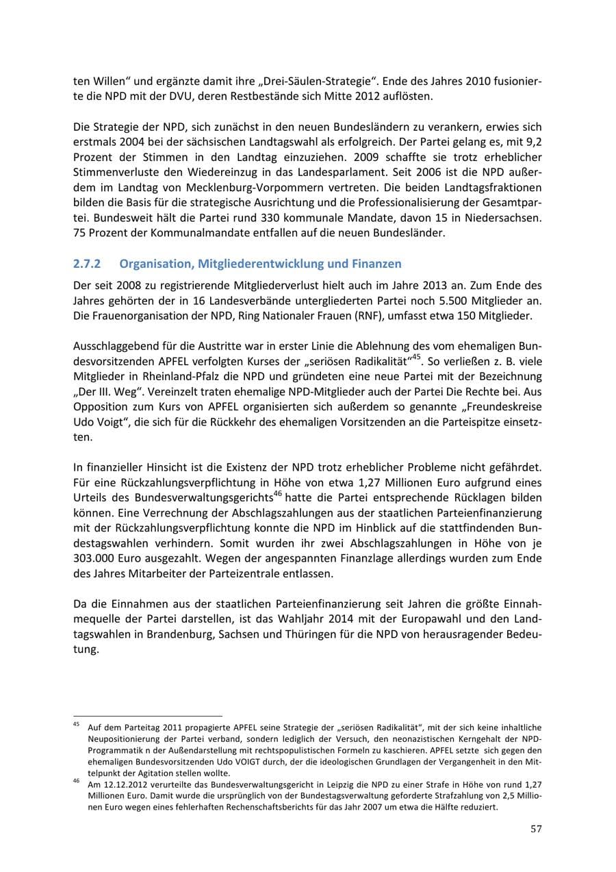 Seite 57 des Verfassungsschutzbericht 2013 Niedersachsen