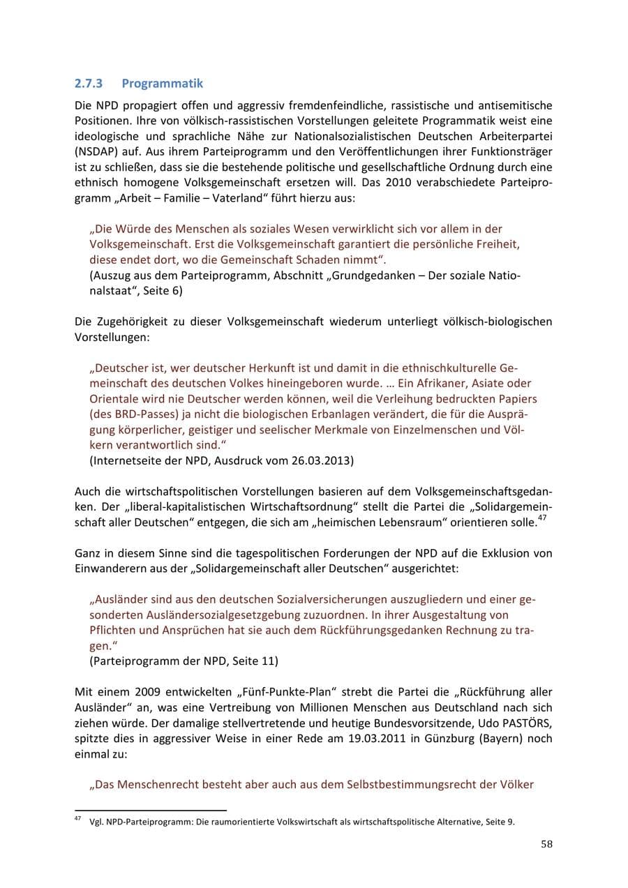 Seite 58 des Verfassungsschutzbericht 2013 Niedersachsen