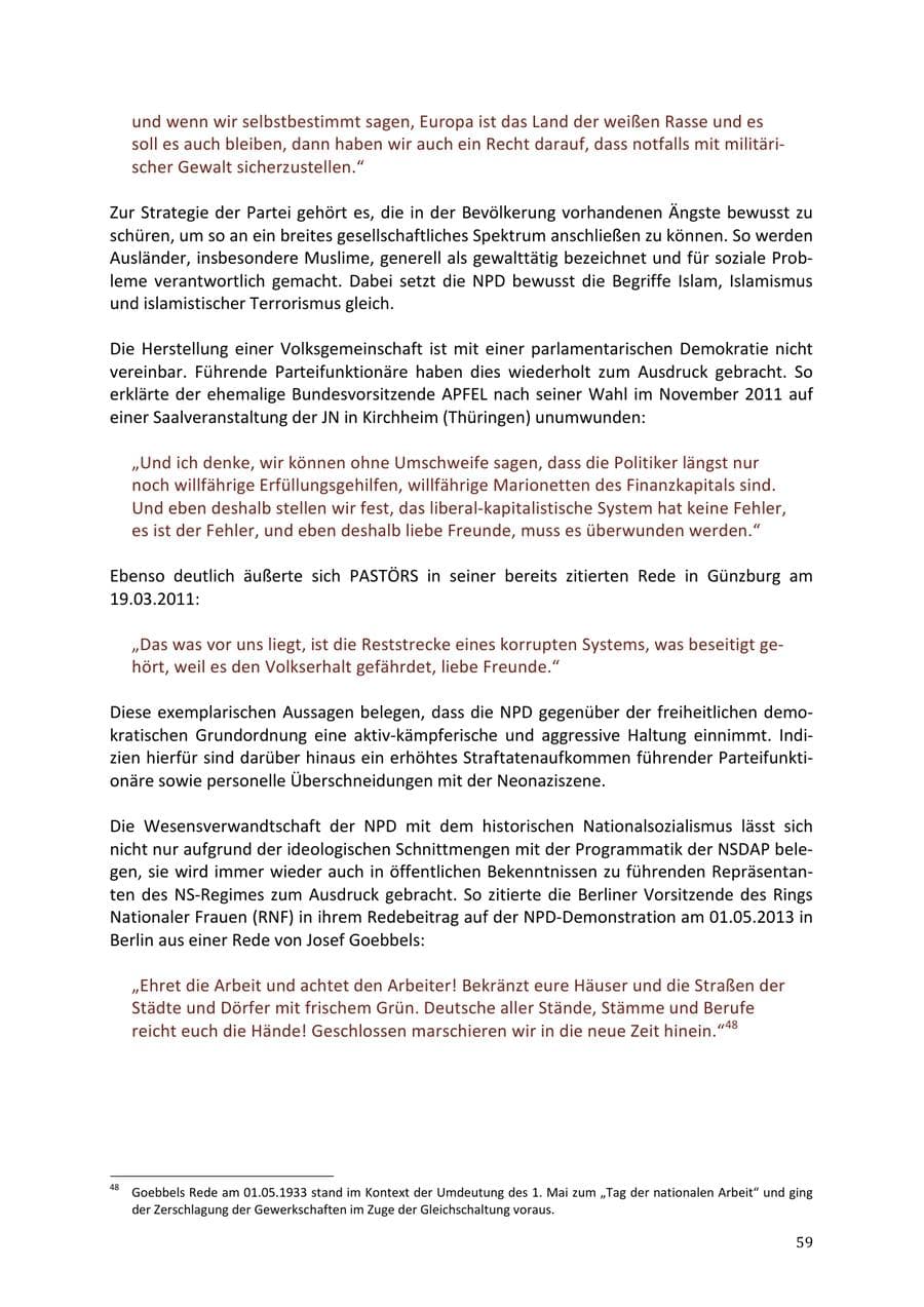 Seite 59 des Verfassungsschutzbericht 2013 Niedersachsen
