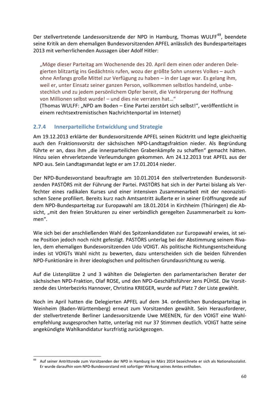 Seite 60 des Verfassungsschutzbericht 2013 Niedersachsen