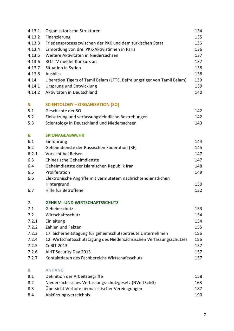 Seite 7 des Verfassungsschutzbericht 2013 Niedersachsen
