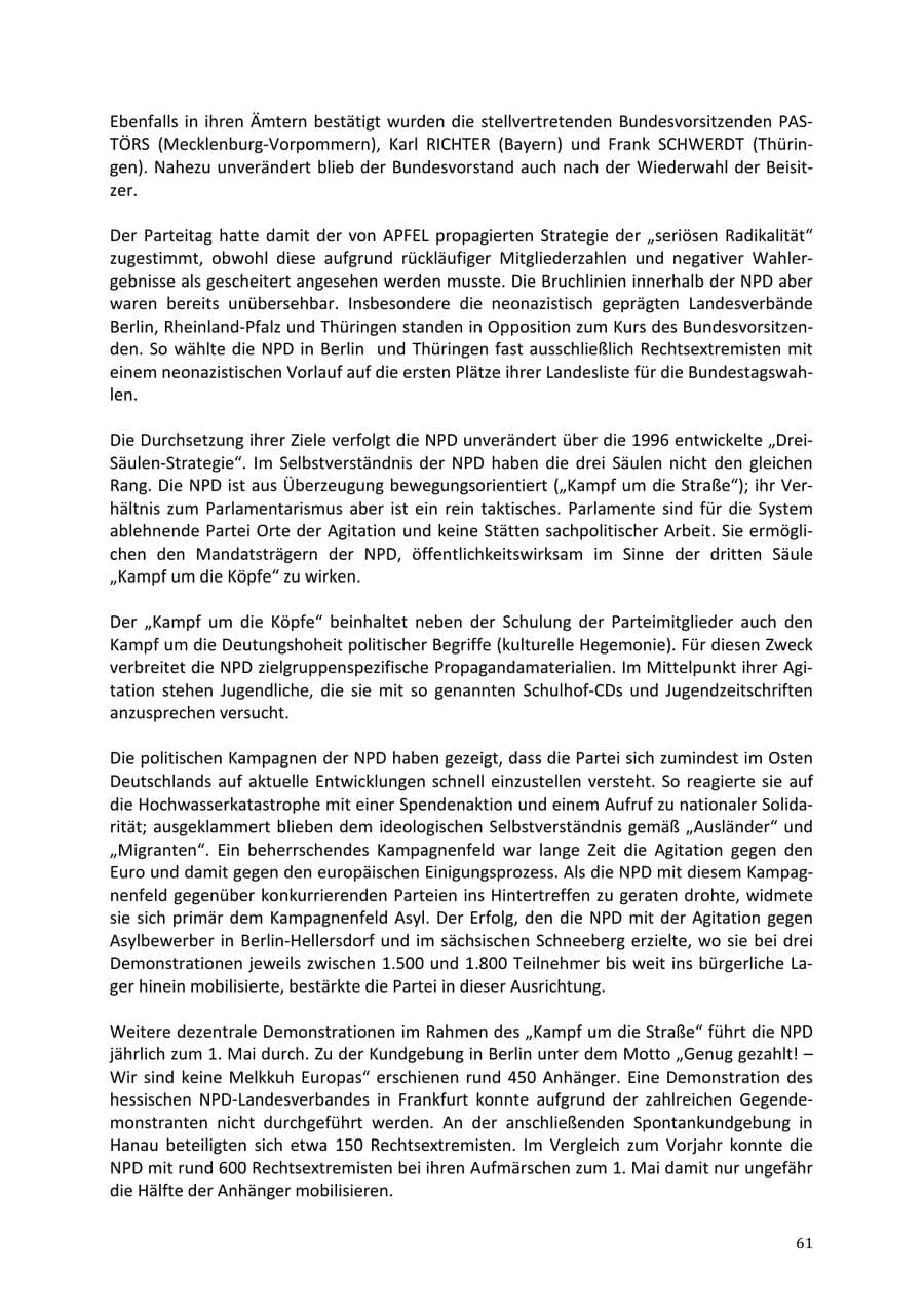 Seite 61 des Verfassungsschutzbericht 2013 Niedersachsen