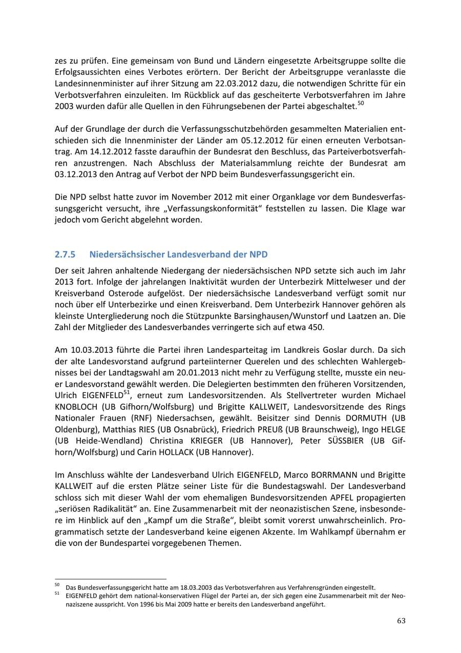 Seite 63 des Verfassungsschutzbericht 2013 Niedersachsen