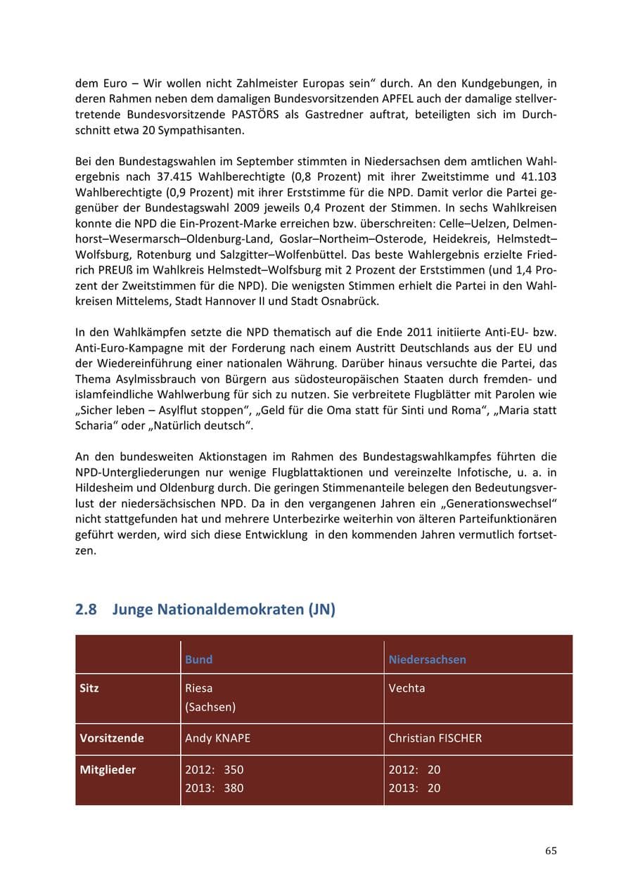 Seite 65 des Verfassungsschutzbericht 2013 Niedersachsen