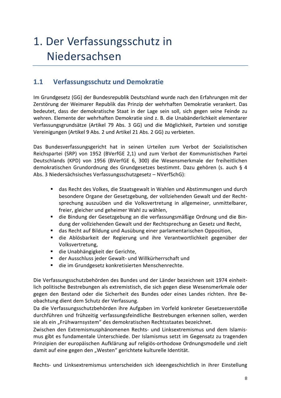 Seite 8 des Verfassungsschutzbericht 2013 Niedersachsen