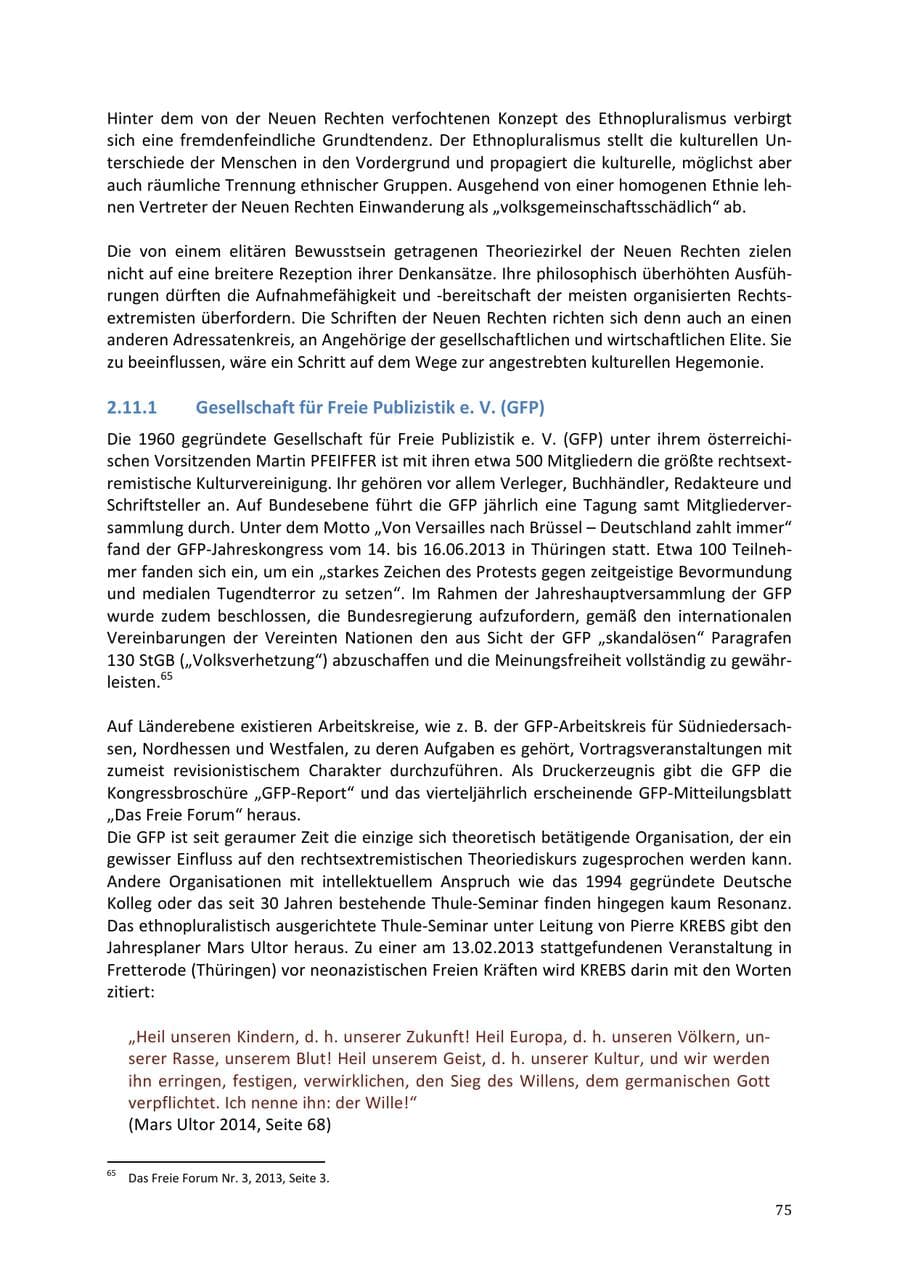 Seite 75 des Verfassungsschutzbericht 2013 Niedersachsen