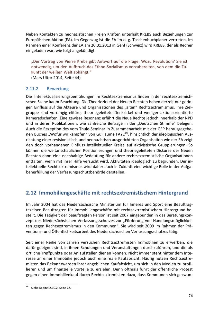 Seite 76 des Verfassungsschutzbericht 2013 Niedersachsen